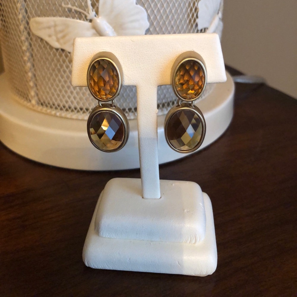 Amber 2-stone Dangle CLIP-ON Earrings
